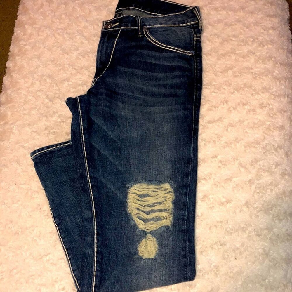 True Religion Jeans Women size 26 2 Audrey Distressed Mid Rise Slim Boyfriend  D